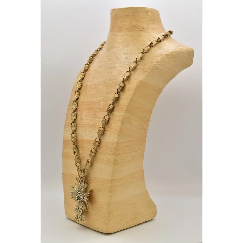 OPC Vintage Statement Cross Necklace Crystal Brushed Chunky Heavy Gold BinBD